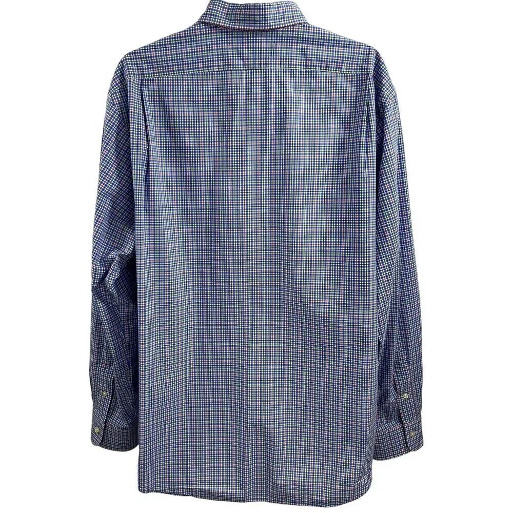 POLO Ralph Lauren XXL Gingham Plaid Twill Dress Shirt 100% Cotton Button Up Logo
